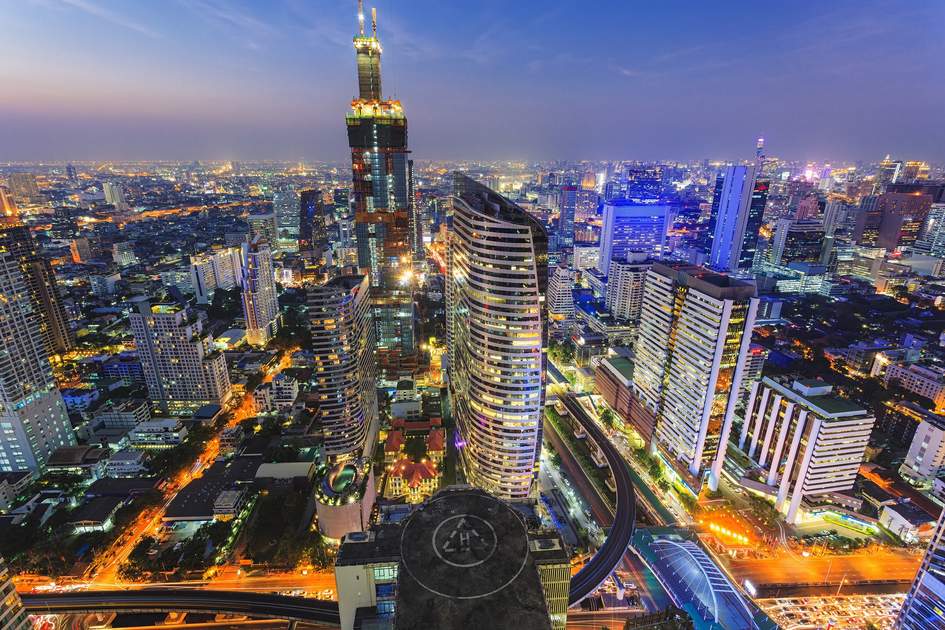 Bangkok skyline showing modern and historic buildings