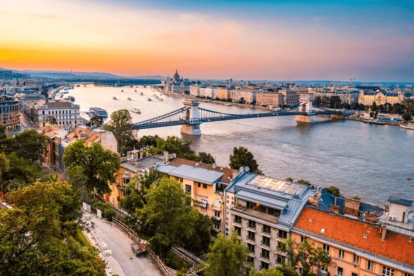 Budapest skyline with historic and modern buildings
