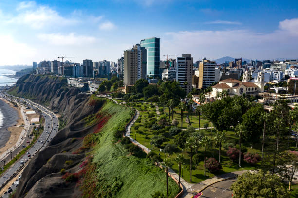 Lima skyline showing modern development and Pacific Ocean