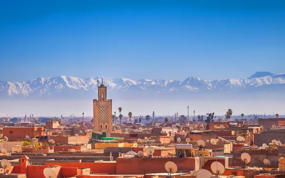Marrakech cityscape with Atlas Mountains