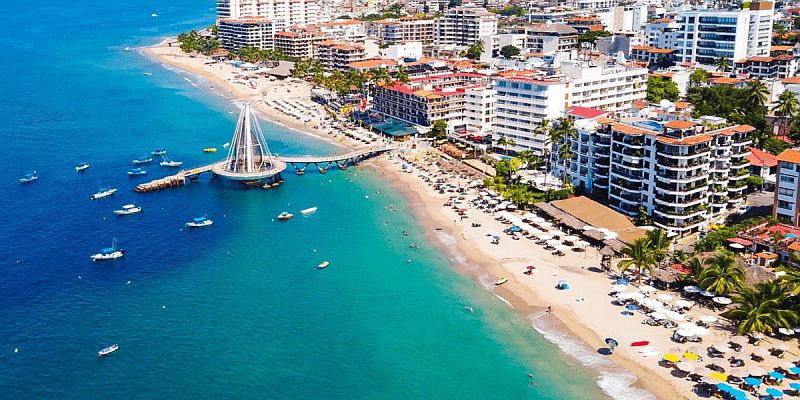 Puerto Vallarta coastline showing beachfront properties