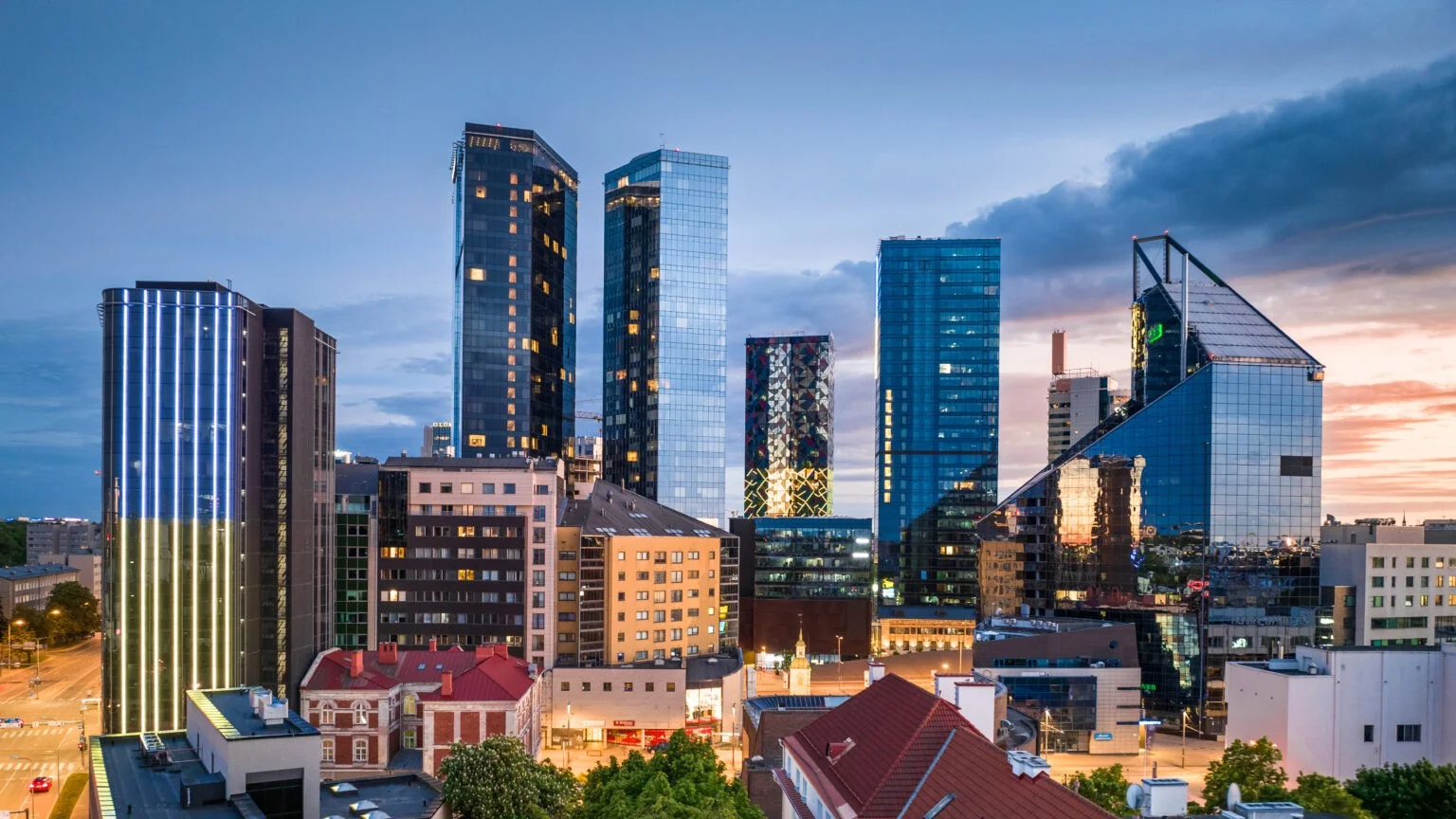 Tallinn skyline showing modern and historic buildings