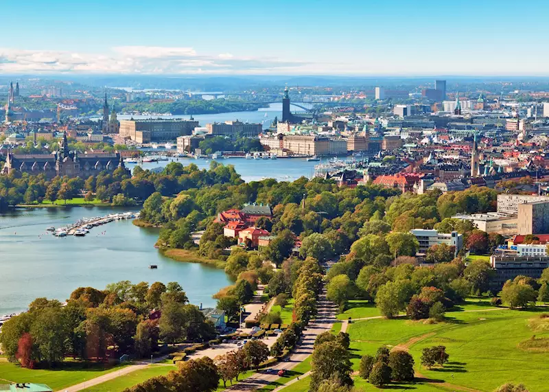 Stockholm skyline showing modern and historic buildings