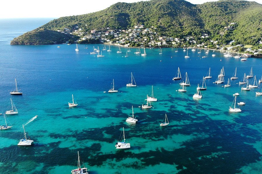 Bequia Island in St. Vincent and the Grenadines showing pristine beaches and turquoise waters