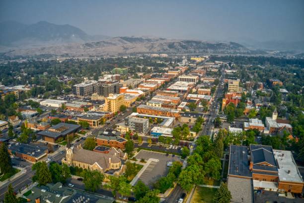 Bozeman Montana skyline with mountain backdrop