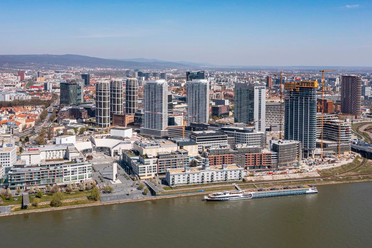 Bratislava skyline showing the castle and modern developments