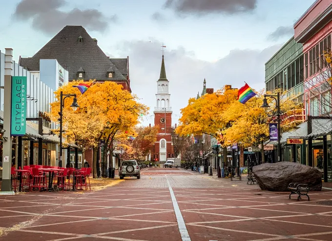 Burlington Vermont waterfront with mountains in background