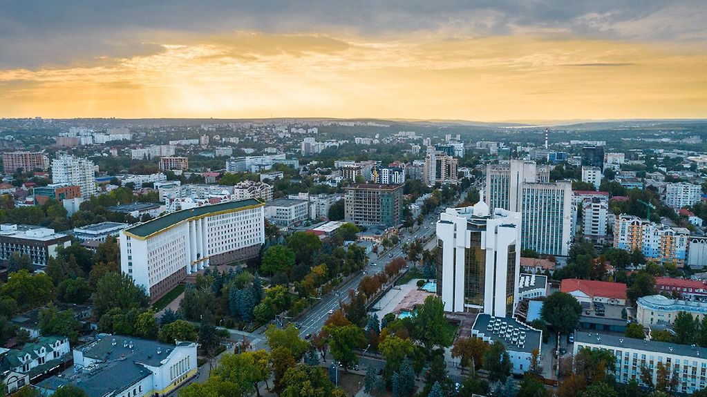 Chișinău skyline showing mix of Soviet-era architecture and modern buildings