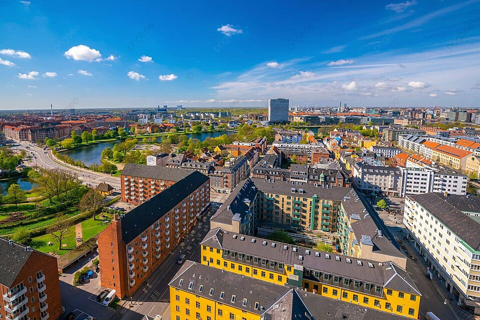 Copenhagen skyline with harbor and colorful buildings