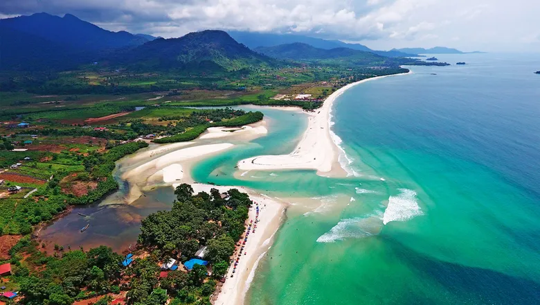 Freetown's coastline with mix of modern and traditional buildings