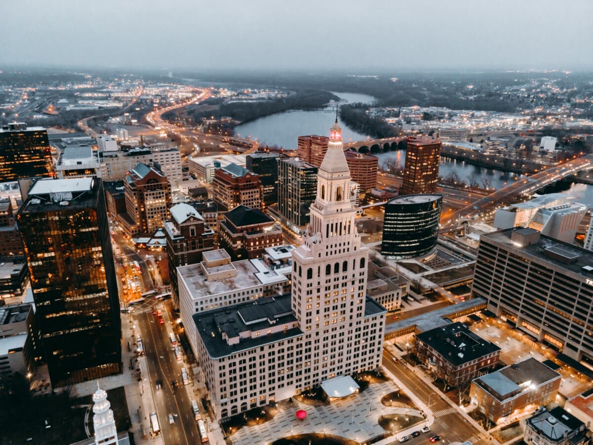 Hartford Connecticut skyline with modern development
