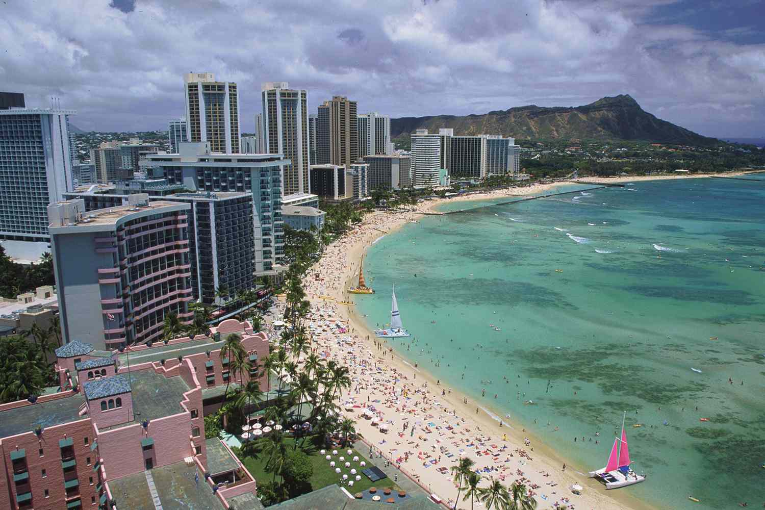 Waikiki beach skyline with Diamond Head in background