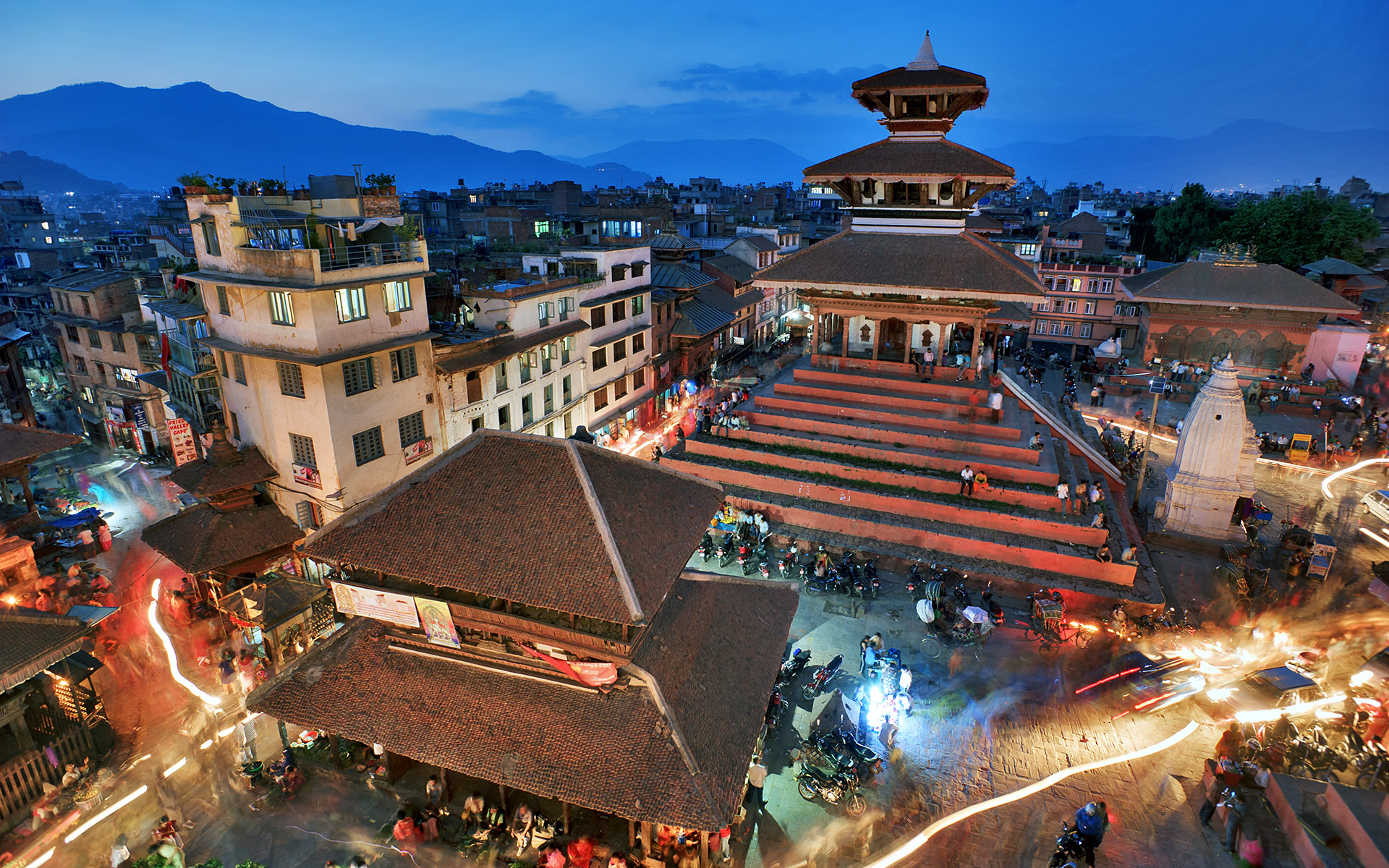 Kathmandu cityscape with Himalayan mountains in background