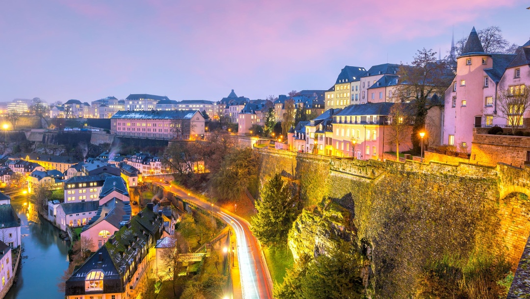 Luxembourg City skyline showing modern buildings and historic architecture