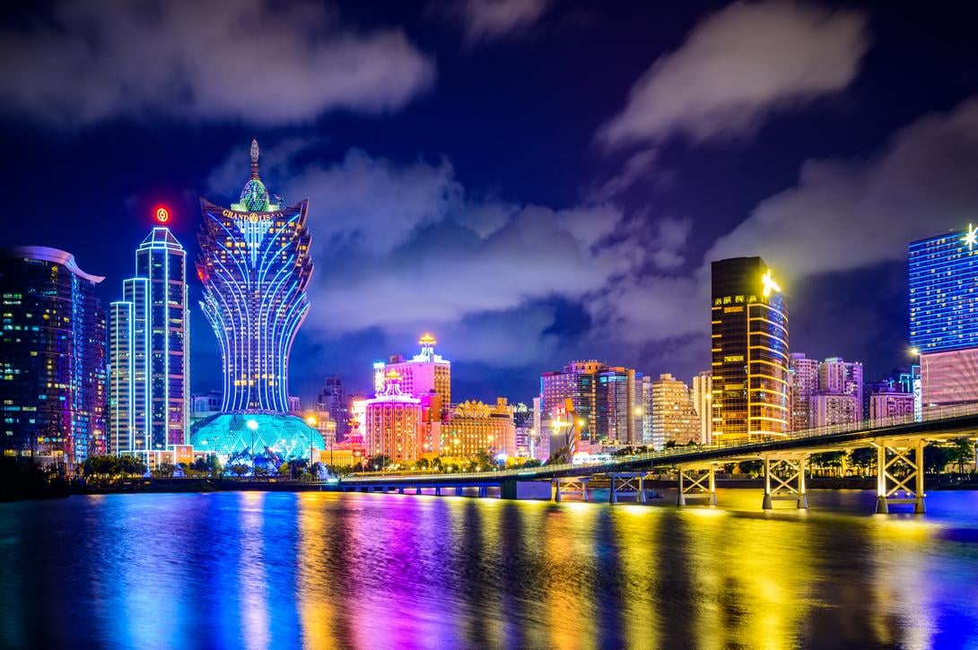 Macau skyline showing casinos and residential towers