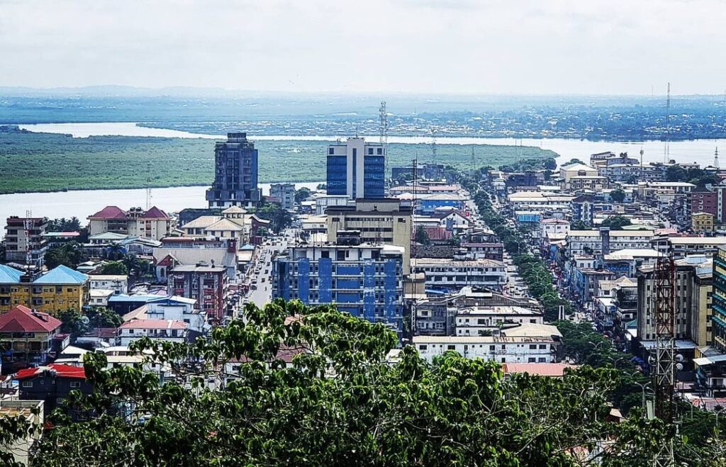 Monrovia skyline showing development and ocean views