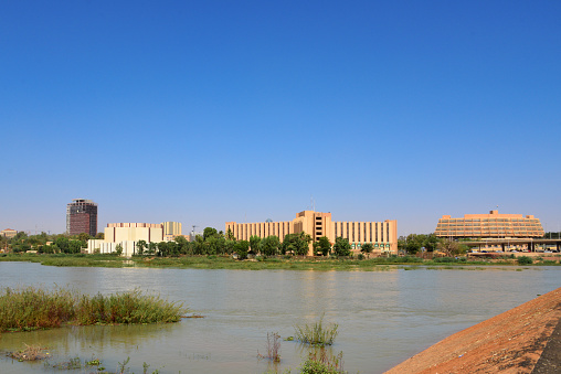 Niamey skyline showing modern and traditional buildings