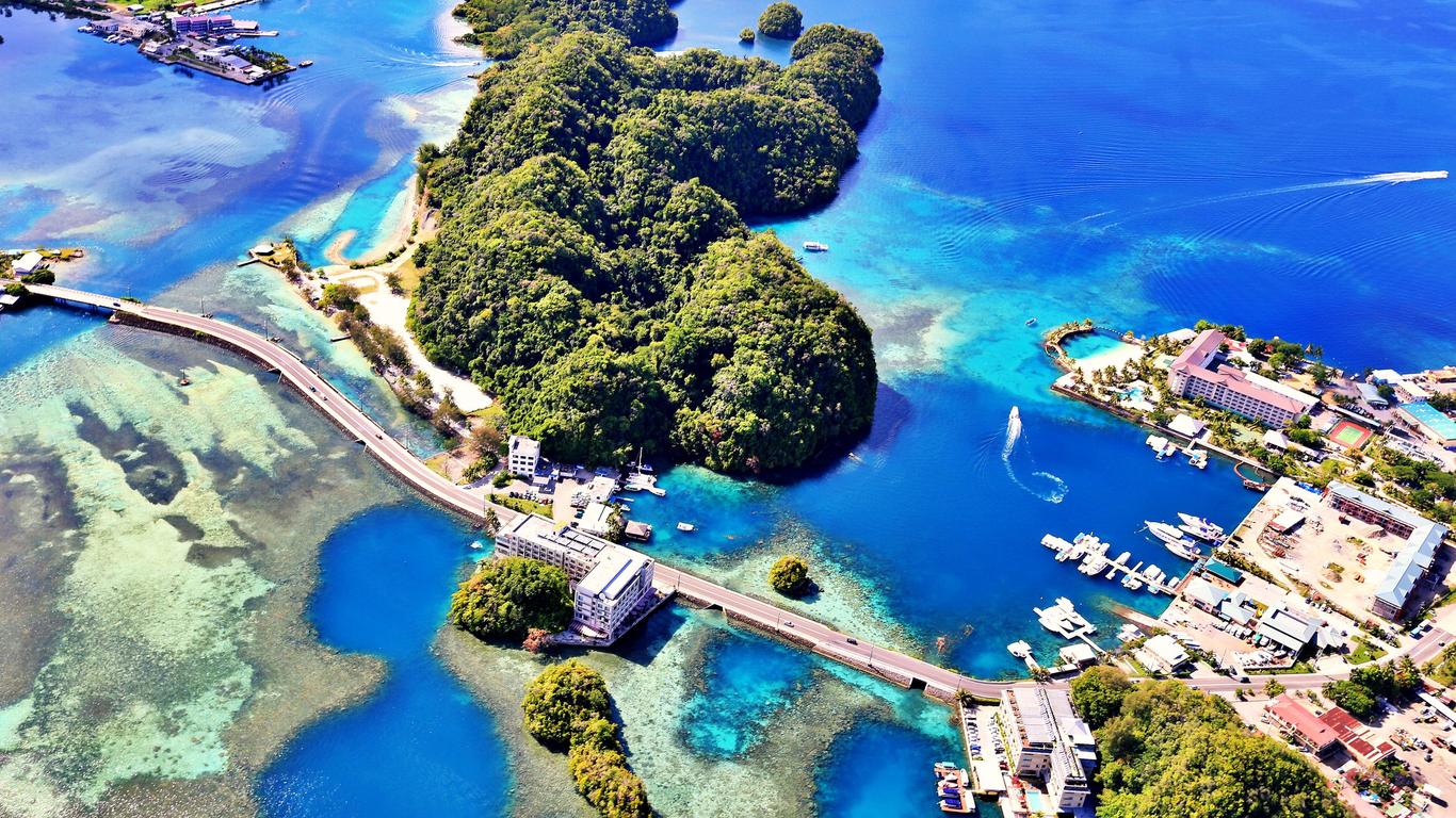 Aerial view of Palau's Rock Islands and turquoise waters