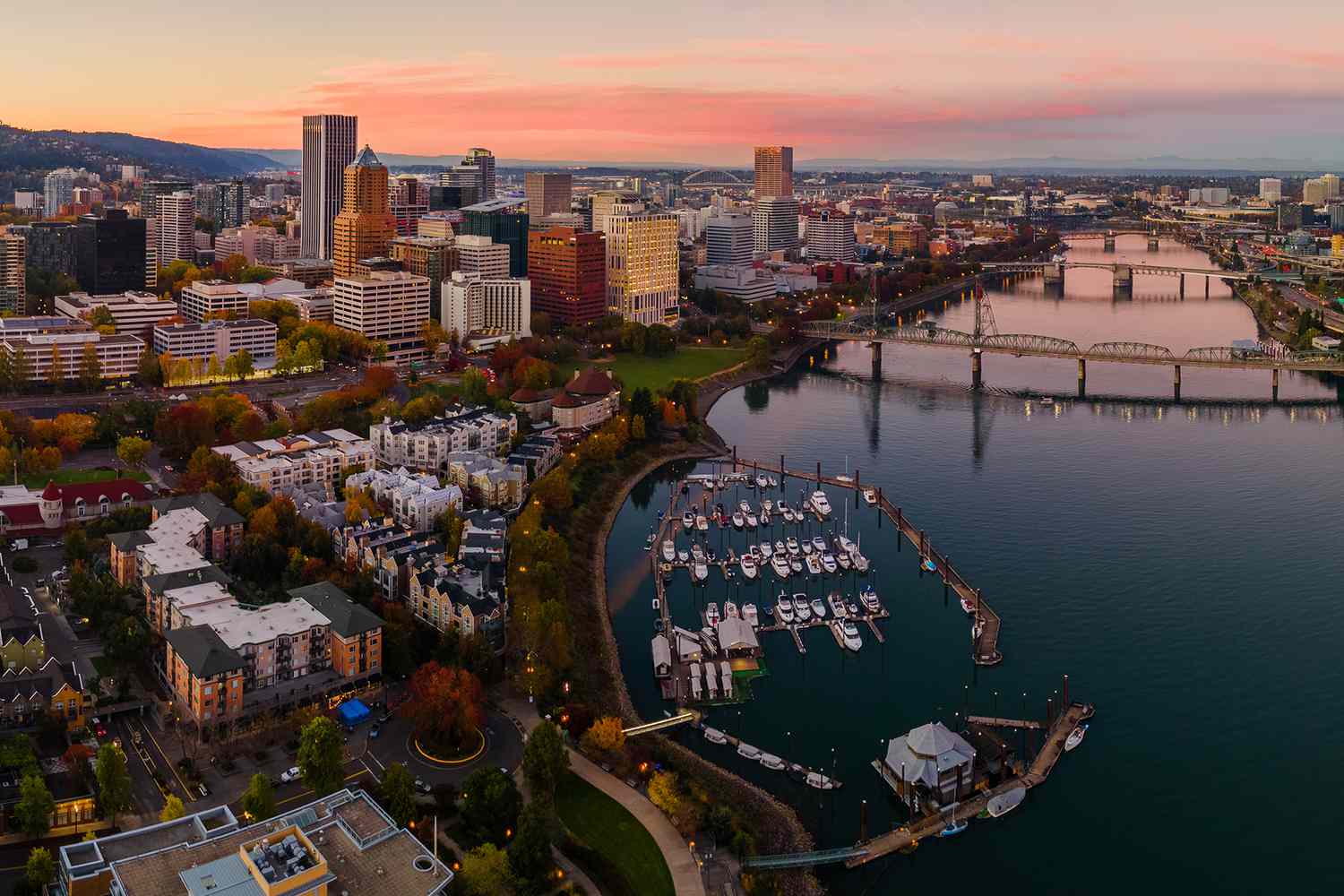 Portland Oregon skyline with Mount Hood in background