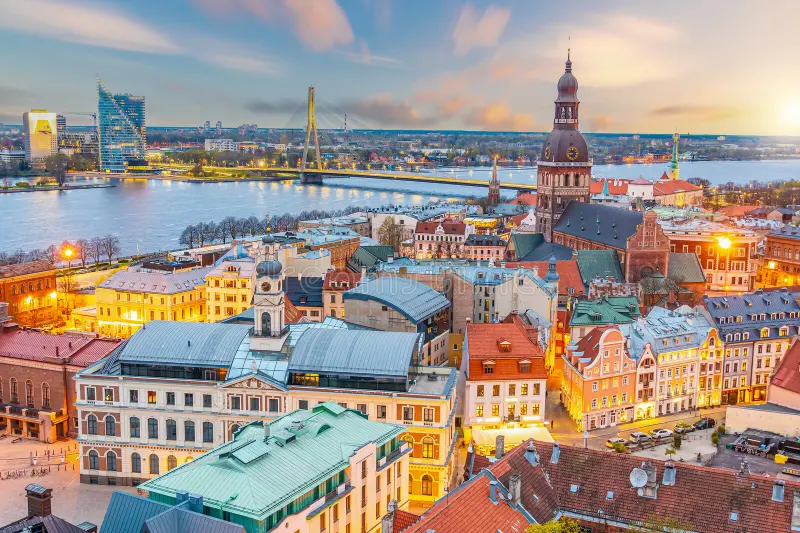 Riga skyline featuring a mix of historic and modern architecture