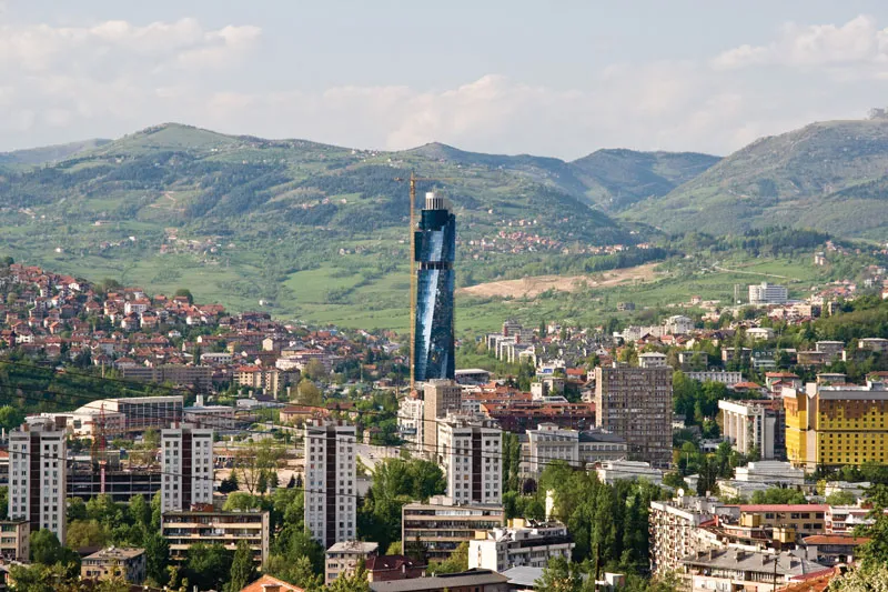 Sarajevo skyline with mountains in the background