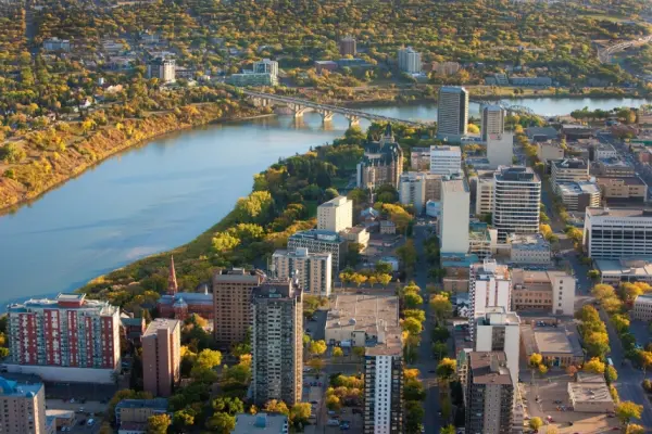 Saskatoon skyline above the South Saskatchewan River