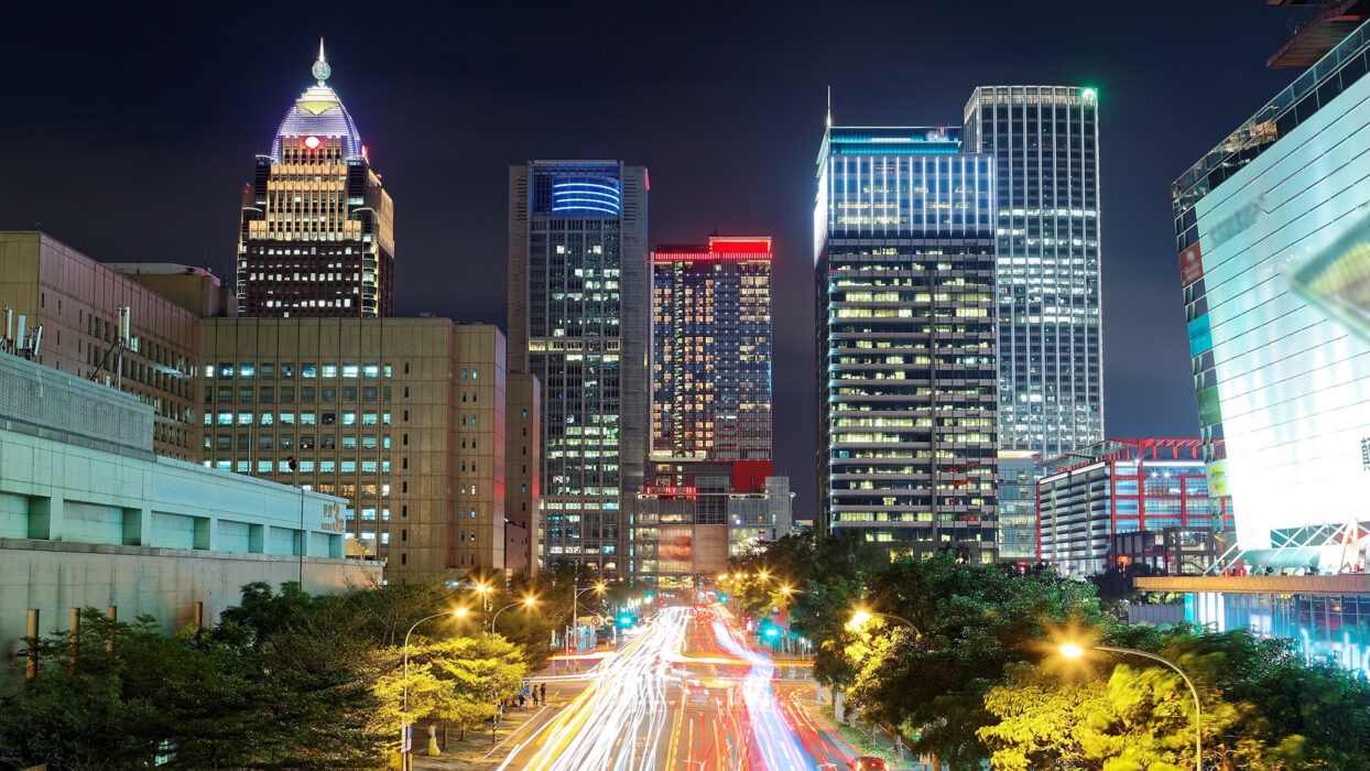 Taipei skyline showing modern and traditional architecture