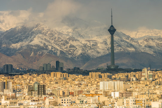 Tehran skyline with Alborz mountains in background