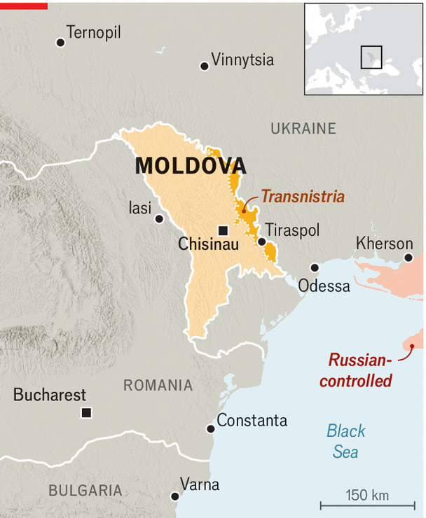 Map showing Transnistria's location between Moldova and Ukraine