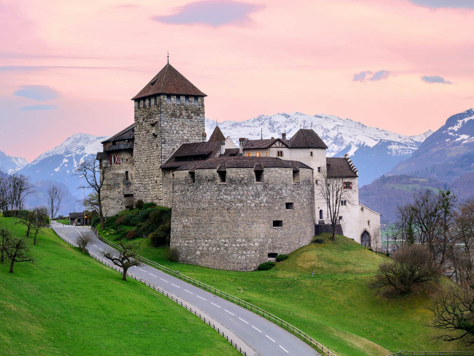 Vaduz cityscape with castle overlooking the Rhine valley