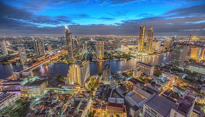 Vientiane skyline along Mekong River showing urban development