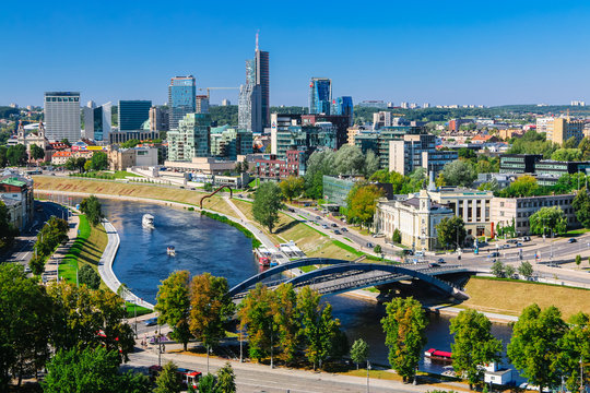 Vilnius skyline showing modern and historic buildings