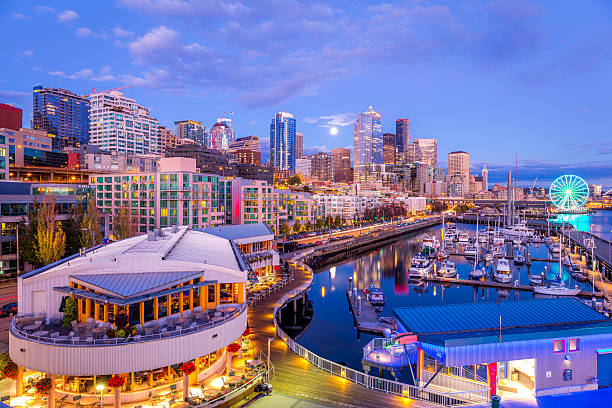 Seattle skyline with Space Needle and Mount Rainier