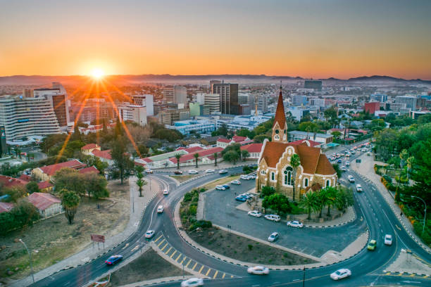 Windhoek skyline showing modern and historic buildings