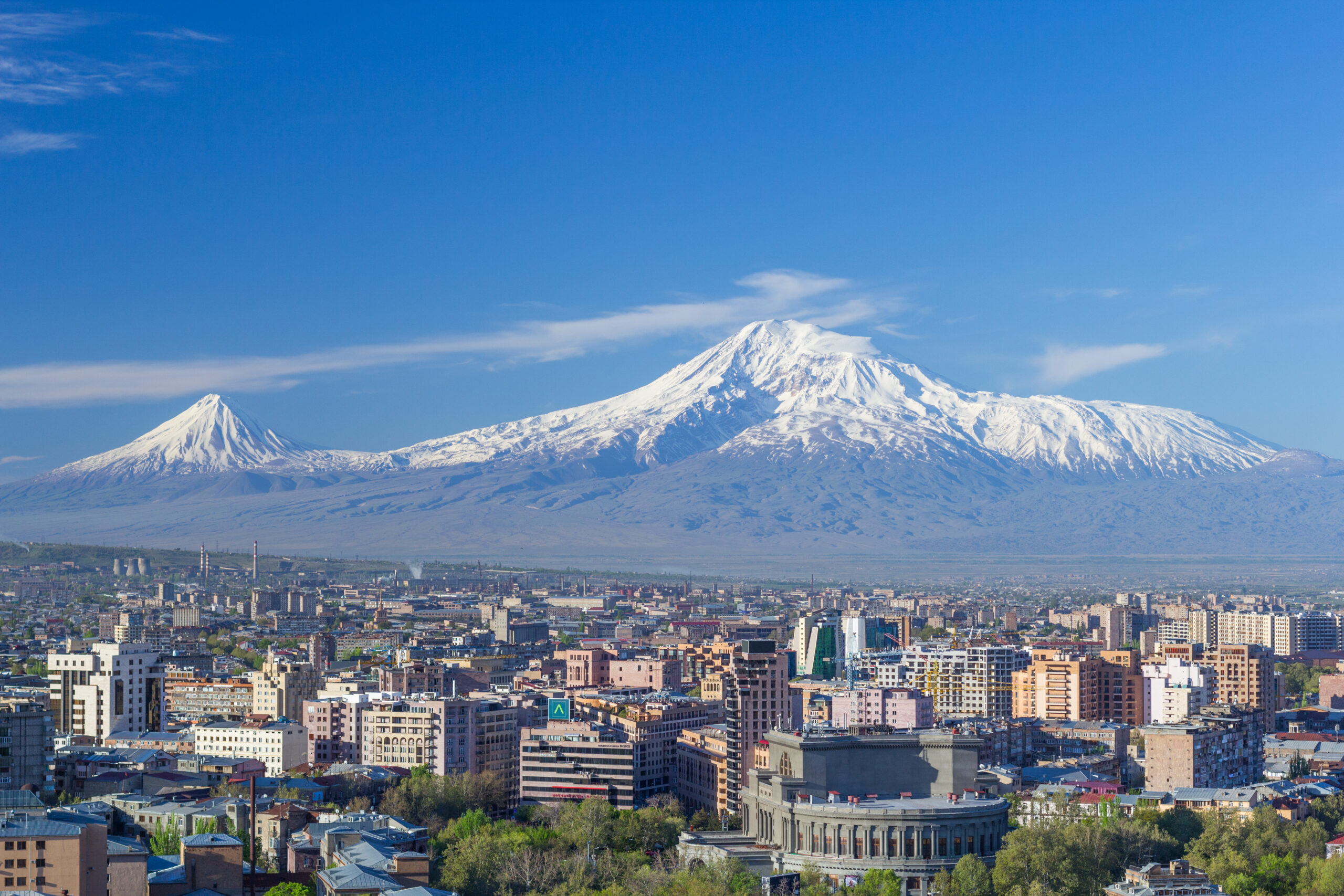 Yerevan skyline showcasing blend of Soviet-era and modern architecture