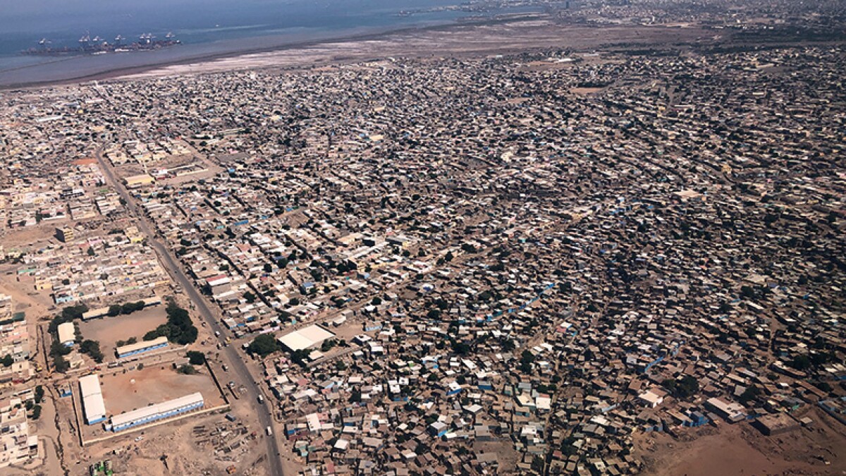Aerial view of Djibouti City showing the port and urban development