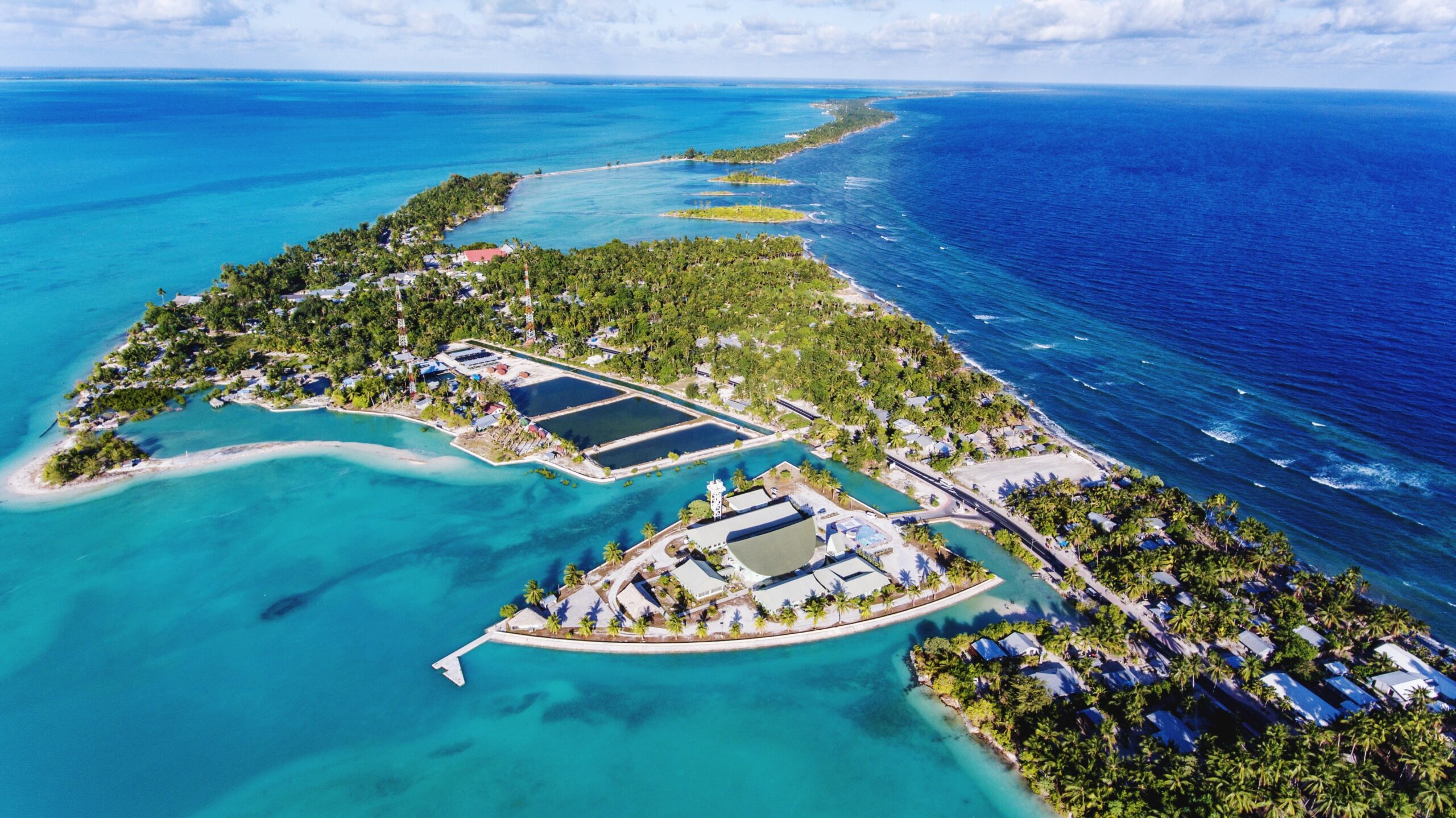 Aerial view of Kiribati atolls in the Pacific Ocean