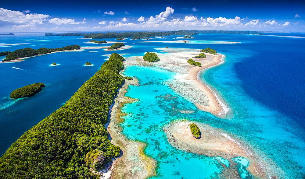 Micronesian coastline showing pristine beaches and turquoise waters