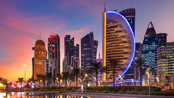 Doha skyline showing modern skyscrapers and waterfront properties