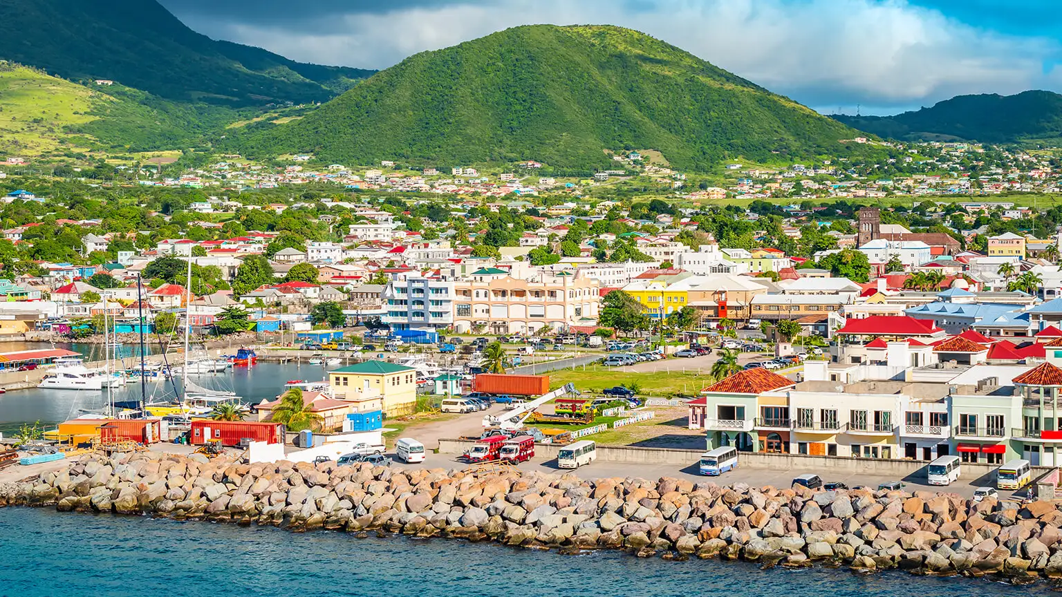 Saint Kitts and Nevis coastline with luxury developments