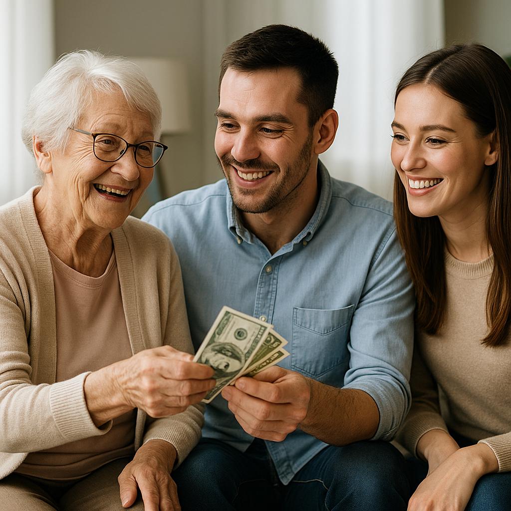 Visual diagram showing gift of equity transaction flow between family members, lender, and closing process
