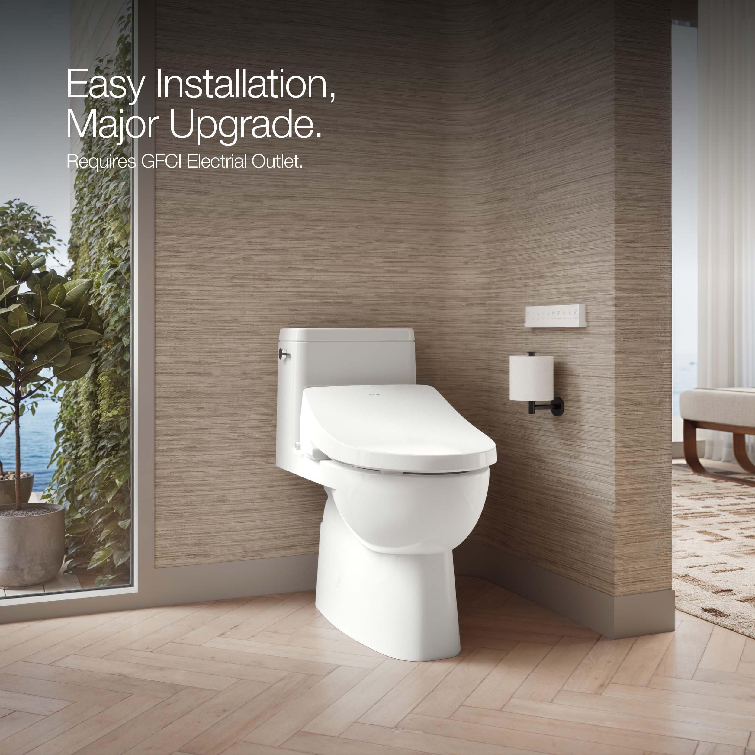 Electric bidet toilet seat installation with heated seat warm water spray and remote control