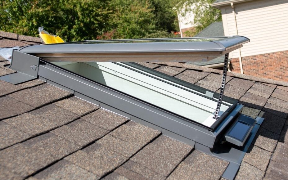 Professional skylight installation VELUX fixed venting solar-powered natural light roof window flashing