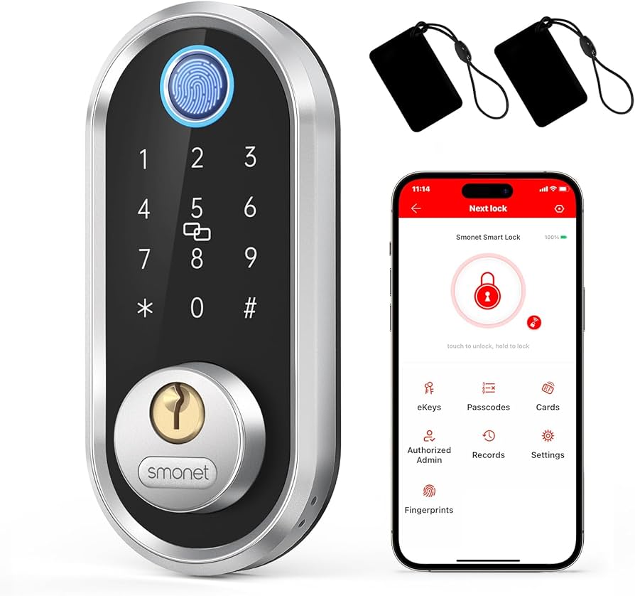 smart deadbolt keypad fingerprint app controlled door lock installation WiFi Bluetooth Z-Wave Zigbee remote access user codes home security