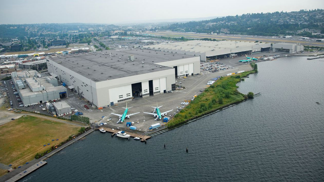 Boeing Renton campus and South King County skyline
