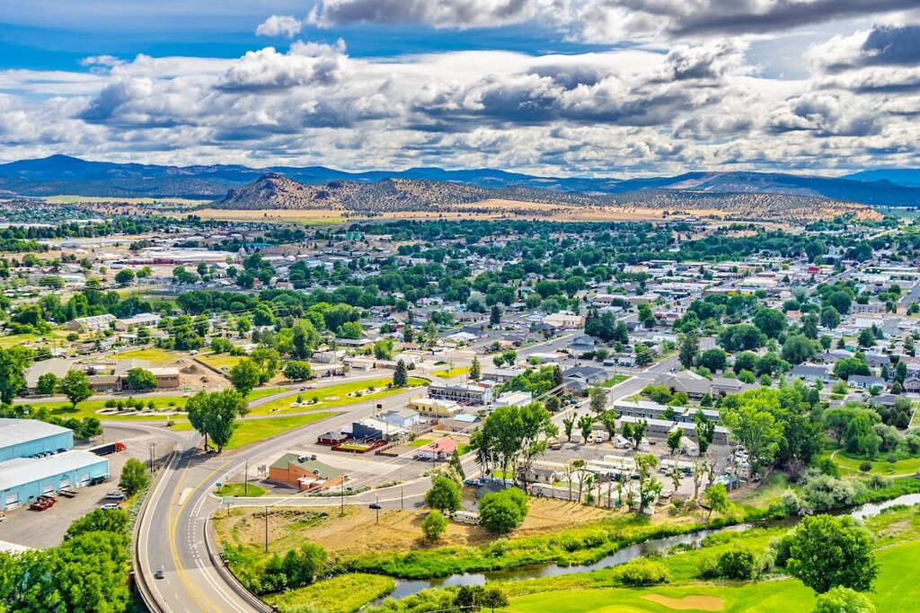 Prineville Oregon with Ochoco Mountains and Crooked River