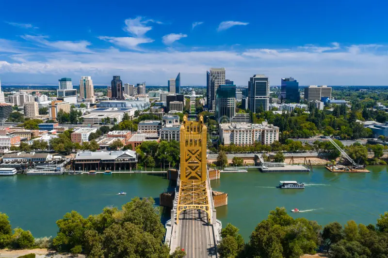 Sacramento skyline with Capitol building and Tower Bridge