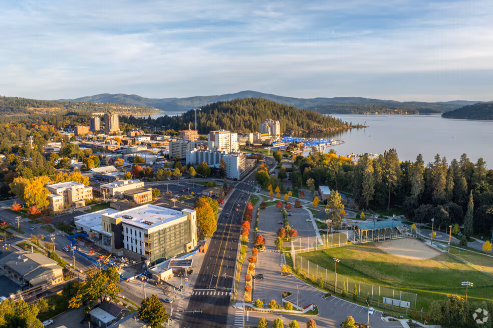 Lake Coeur d'Alene aerial view with downtown