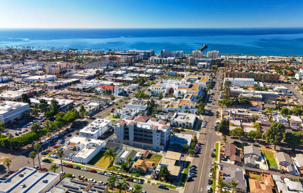 Oceanside pier and beach with downtown in the background
