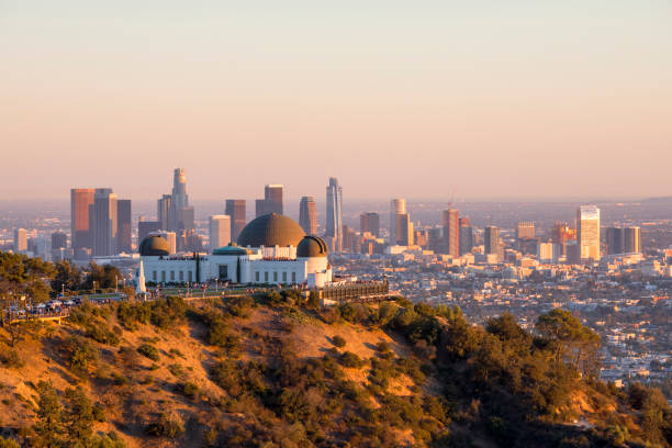 Los Angeles skyline with downtown buildings and Hollywood Hills